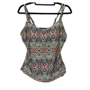 Kona Sol LIKE NEW adjustable strap aztec print tankini top with built in cups XL